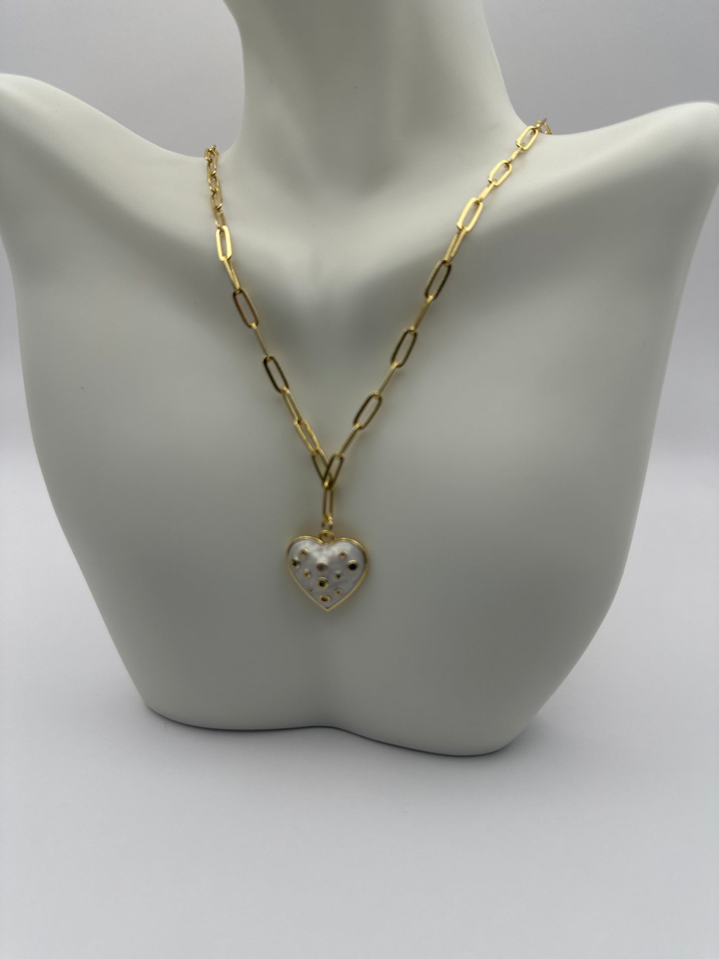 Cadena paper clip 19 inc. Corazón zirconia