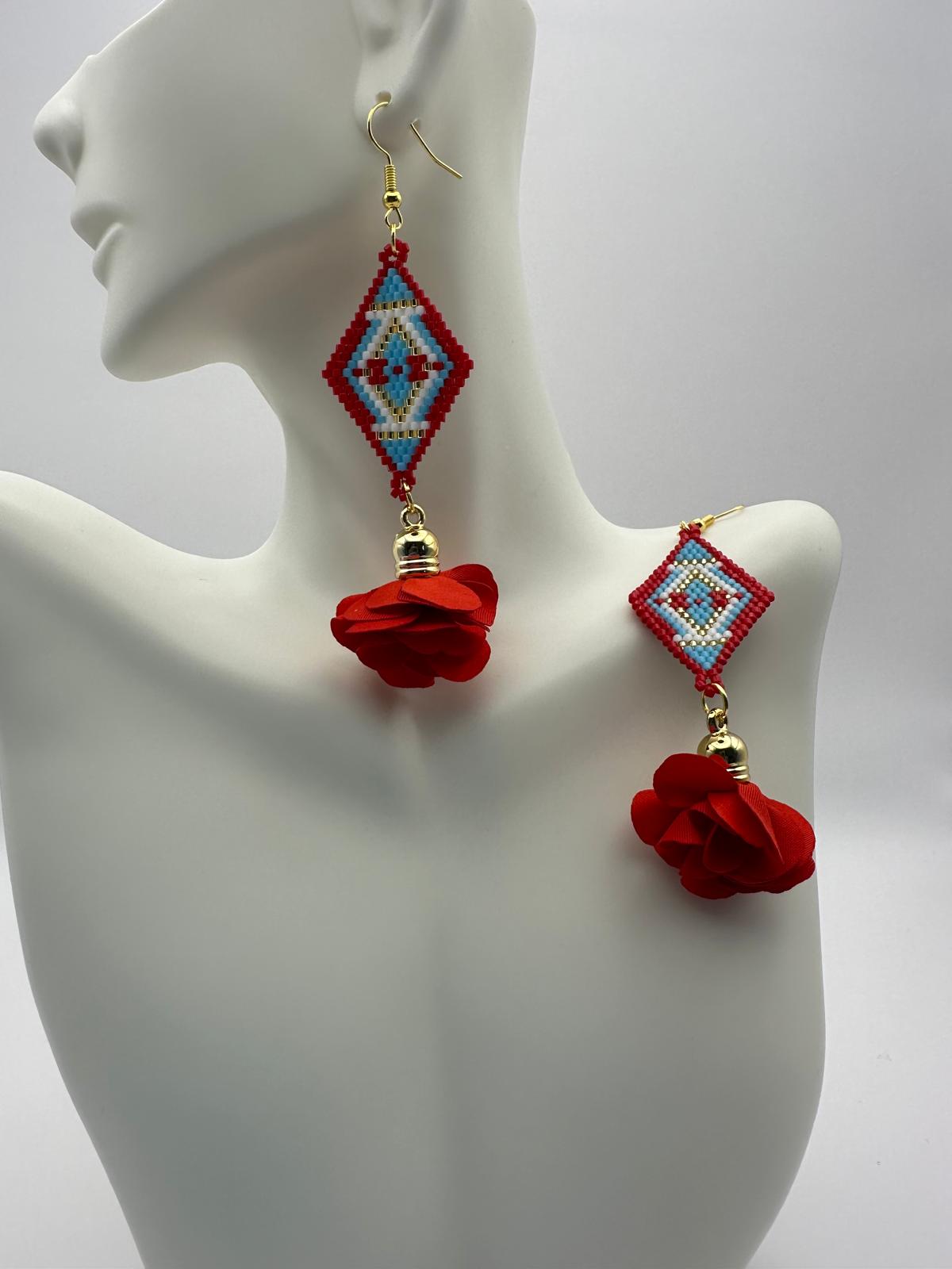 Aretes Rosa Roja y Miyuki