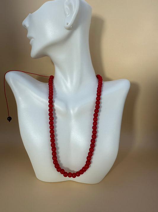 Collar rojo adjustable, piedra coral